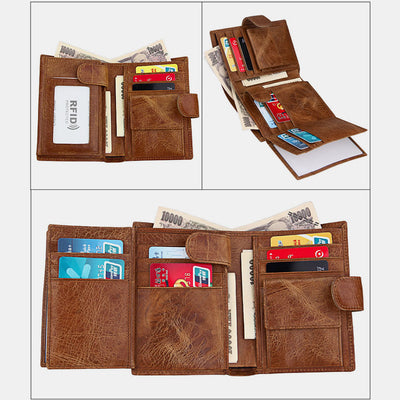 RFID Genuine Leather Card Holder Trifold Wallet