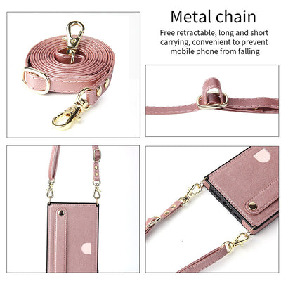 Compatible with iPhone 11/12/13/14 Phone Case Card Holder with Crossbody Strap