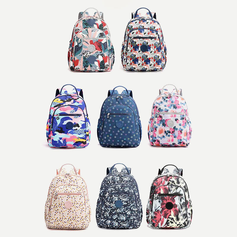 Backpack for Women Waterproof Multi-Compartment Printing Casual Nylon Lightweight Schoolbag