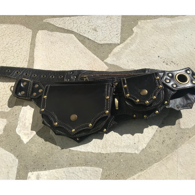 Waist Bag for Women Men Medieval PU Leather Rivets Waist Bag