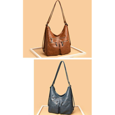 3 Way Use Backpack Multi Pocket Leather Zip Crossbody Shoulder Bag