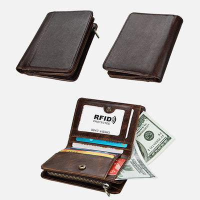 Wallet For Men Short Anti Theft Genuine Leather Retro Card Holder