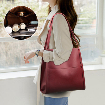 Women Minimalist Tote Classic Genuine Leather Large Underarm Bag