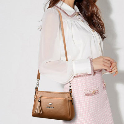 Genuine Leather Crossbody Purse for Women Small Tassel Crossover Shoulder Bag