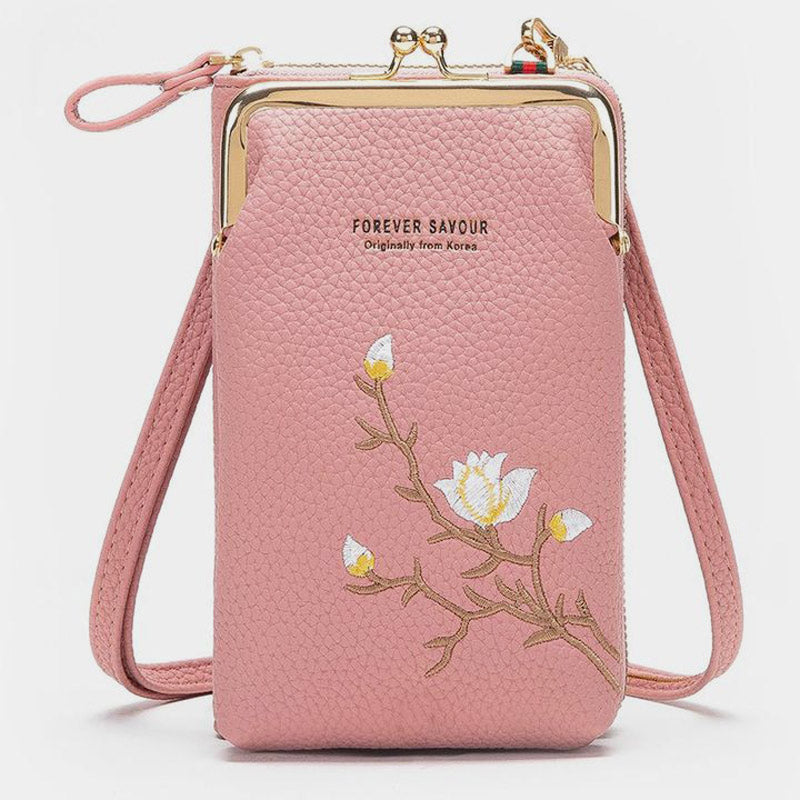 Multi-Slot Elegant Floral Embroidery Crossbody Phone Bag