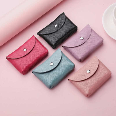 Genuine Leather Coin Purse Mini Wallet Card Holder with Zipper Pocket