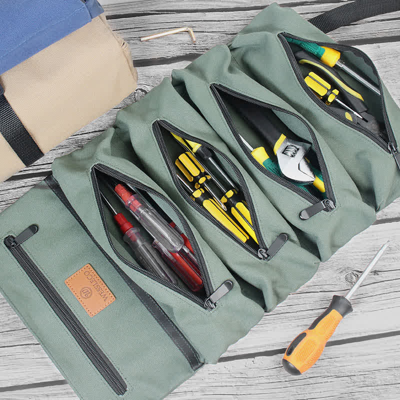 Tool Roll Bag Organizer Heavy Duty Tool Handbag with 5 Tool Pouches