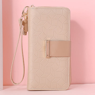 Square Plaid Money Clip Large Capacity Zipper Phone Wallet For Women