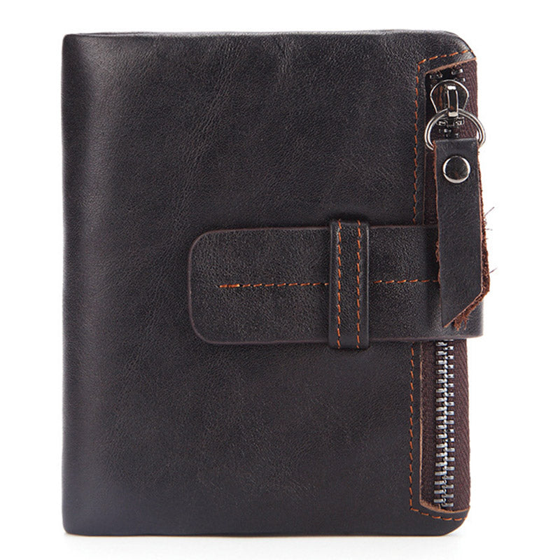 Vintage Genuine Leather Short Wallet Men's Purse Front Pocket Wallet