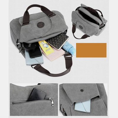 Multi-Pocket Hobo Handbag Casual Canvas Tote Purse Shoulder Bag