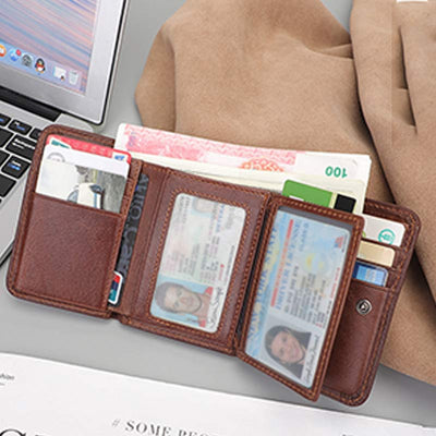 Men's Trifold Durable Wallets RFID Blocking Soft Genuine Leather Wallet