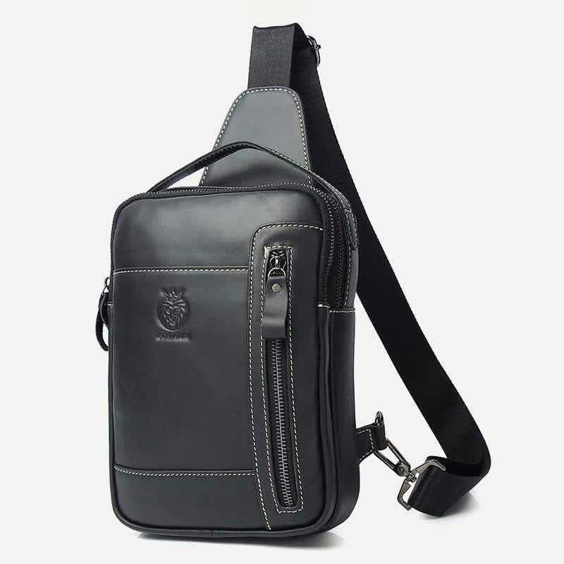 Genuine Leather Sling Bag for Men Vintage Crossbody Casual Hiking Daypack