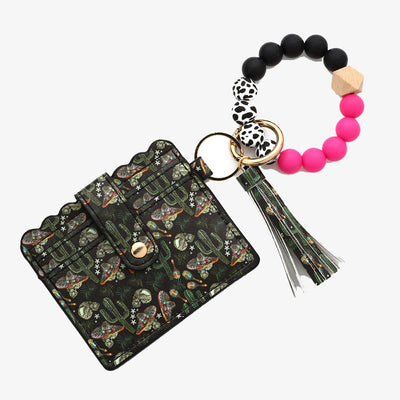 Western Card Holder Silicone Bead Bracelet Tassel Purse For Women
