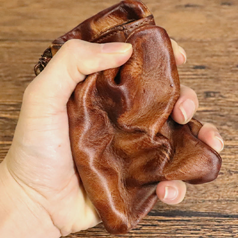 Vegetable Tanned Leather Wallet Women Men Retro Vertical Multifunctional Purse