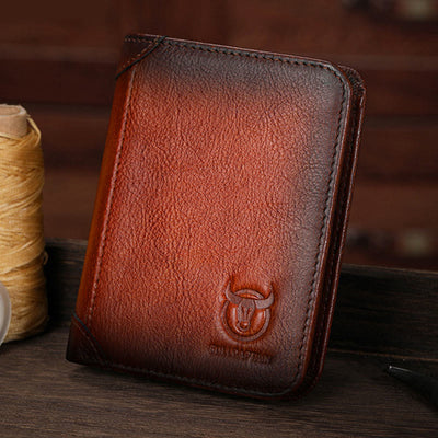 Wallet For Men Genuine Leather Vertical Multiple Slot Short Purse