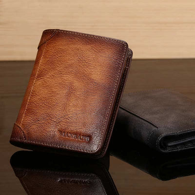 RFID Retro Genuine Leather Tri-fold Wallet