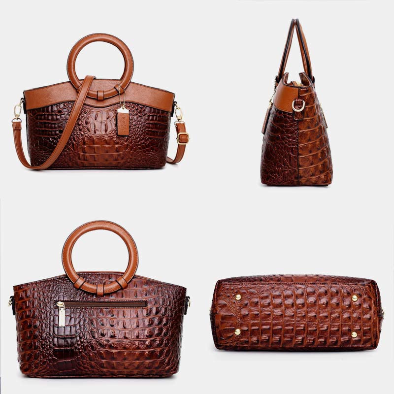Large Capacity Vintage Embossing Crossbody Bag Top-Handle Bag