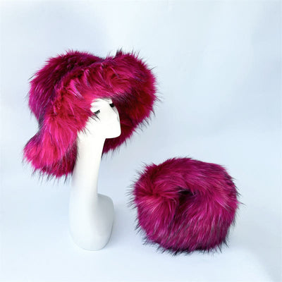 Faux Fur Soft Hat Bag Set For Women Winter Dating