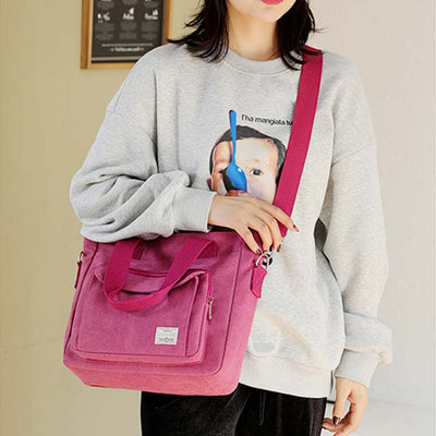 Women's Canvas Top Handle Handbag Multi-pocket Crossbody Shoulder Bag Tote Purse