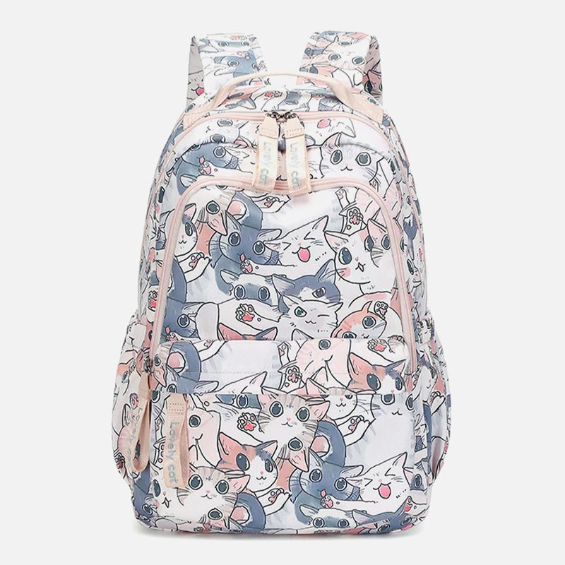 Backpack for Women Funny Cat Cartoon Printing Waterproof School Handbag