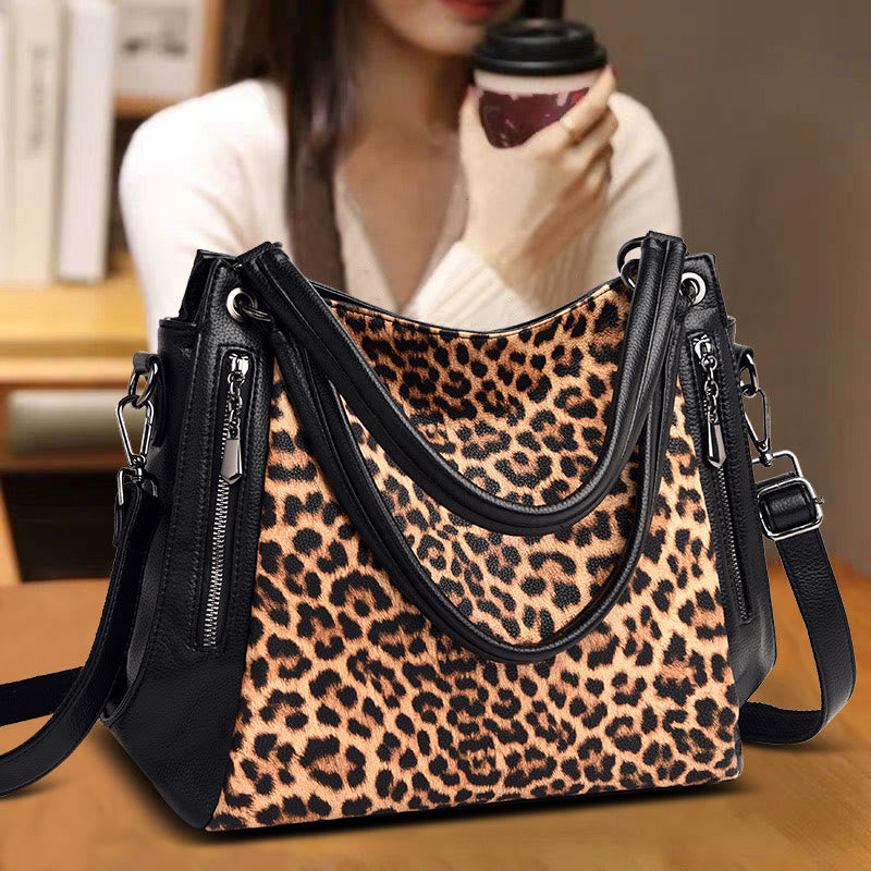 Leopard Zebra Print Tote For Women Vegan Leather Large Handbag