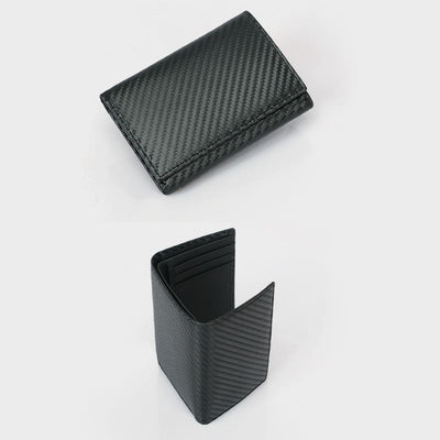 Trifold Mens Leather Wallet RFID Blocking Minimalist Carbon Fiber Pattern Wallet