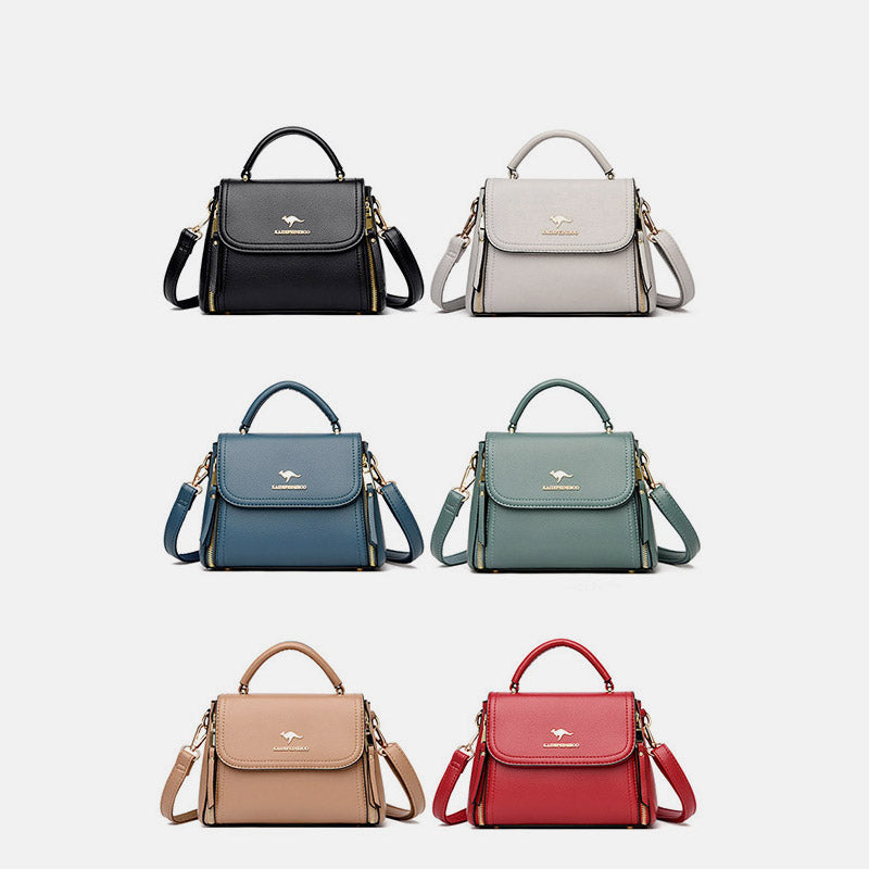 Double Compartment Top Handle Satchel Leather Crossbody Bag Purse Handbag