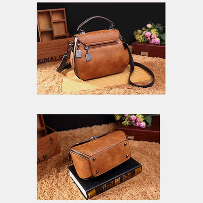 Retro Genuine Leather Women Handbag Top Handle Satchel Small Crossbody Bag
