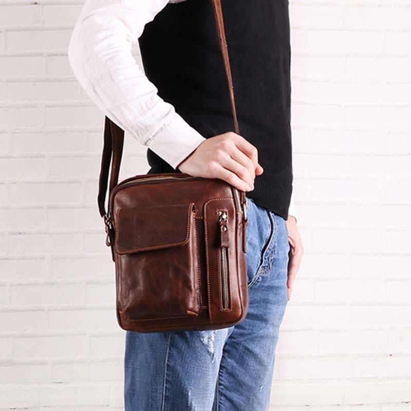 Men's Genuine Leather Large Capacity Crossbody Bag