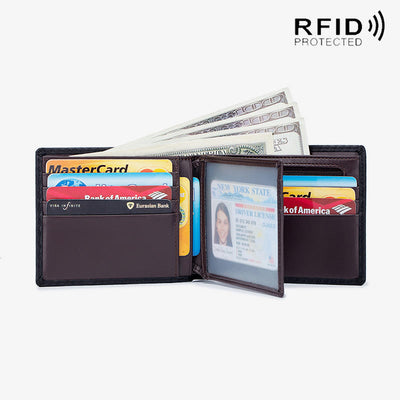 Mens RFID Leather Wallet Multiple Card Slots Short Money Clip