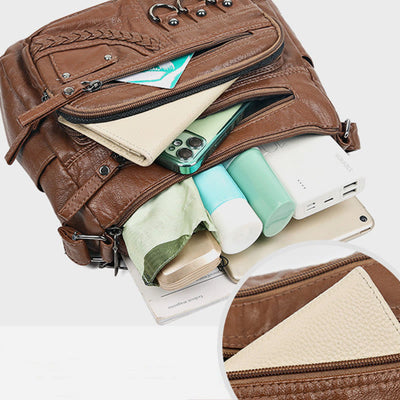Crossbody Bag For Women Twist Pattern Multi Pockets Leather Purse