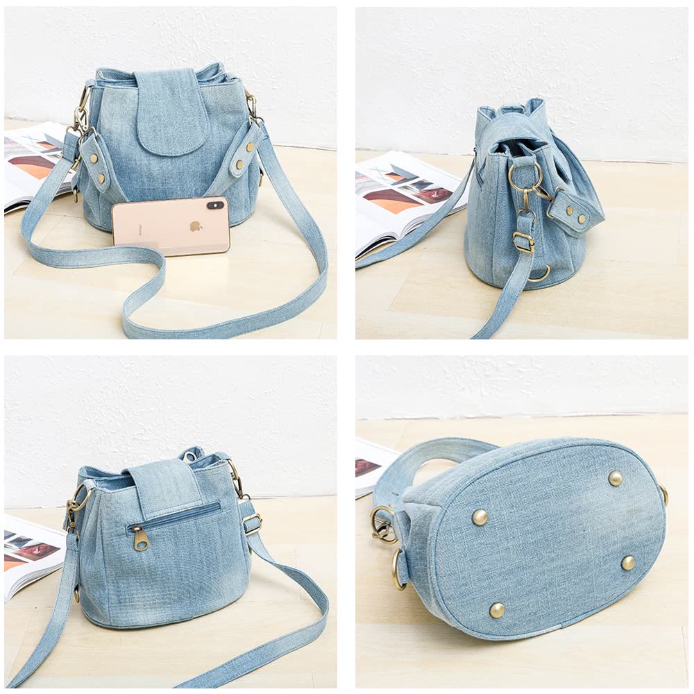 Denim Underarm Bucket Bag For Women Large Top Handle Bag