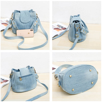 Denim Underarm Bucket Bag For Women Large Top Handle Bag