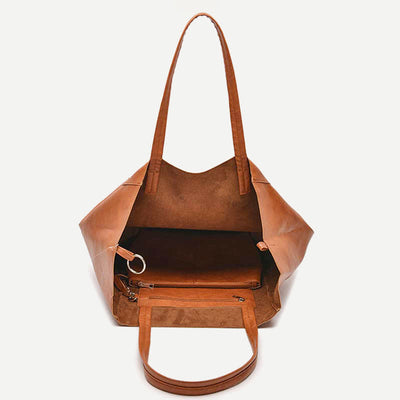 Large Capacity Soft Leather Tote Bag Handbag Shopper Purse with Pouch