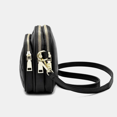 Triple Zip Crossbody Bag Quilted Leather Shoulder Purse for Women