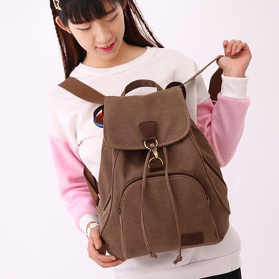Canvas Backpack for Women Girls Vintage Drawstring Backpack School Travel Rucksack
