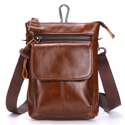 Men's Outdoor Leather Multi-function Waist Bag