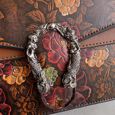 Clamshell Underarm Bag Women Floral Vegan Leather Crossbody Chain Bag