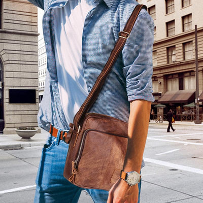 Men's Genuine Leather Triple Zip Classic Crossbody Bag