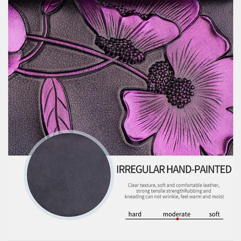 RFID Genuine Leather Vintage Floral Embossing Wallet