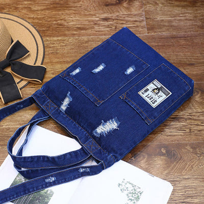 Denim Tote For Outing Retro Canvas Ripped Crossbody Bag