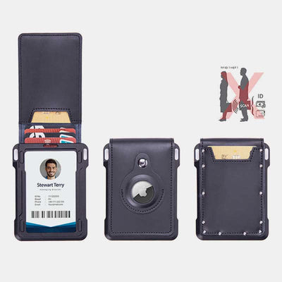 Genuine Leather Airtag Wallet RFID Blocking Quick Access Badge Card Holder