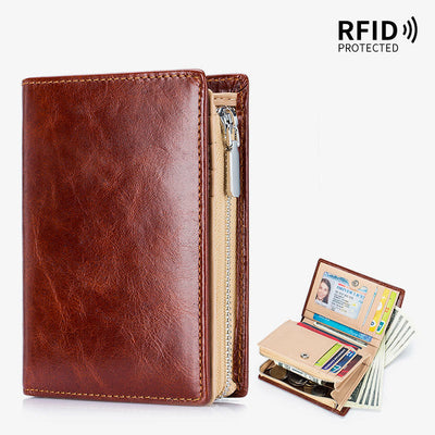 Mens Short Wallet For Business Retro Multifunction Leather Coin Purse