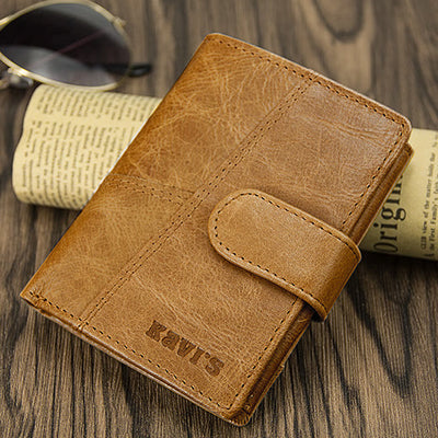 Retro Splicing Long Slim Purse Real Leather Trifold Wallet