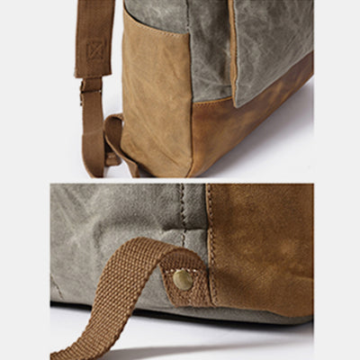 Canvas Leather Backpack Rucksack for College Weekend Travel Fit 15.6 Inch Laptops