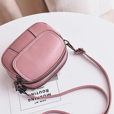 Triple Zip Small Crossbody Bag Leather Cell Phone Purse Shoulder Handbag