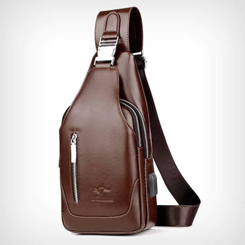 Men's Anti-theft Vintage Sling Bag with USB Charging Port