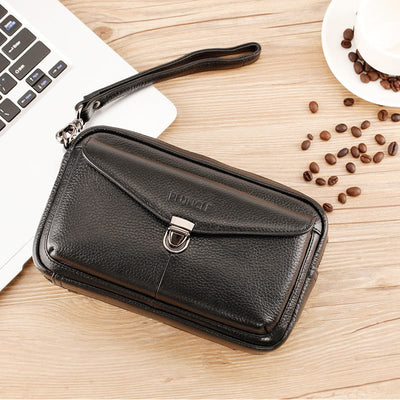 Real Leather Clutch Purse Business Handbag Wrist Bag Fit 7.9" Cellphone