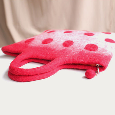 Wool Felt Tote For Women Round Dot Decor Handbag