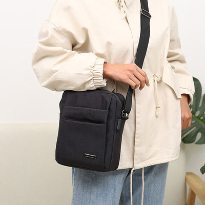 Lightweight Multi-Pocket Zipper Small Messenger Bag Casual Canvas Crossbody Purse